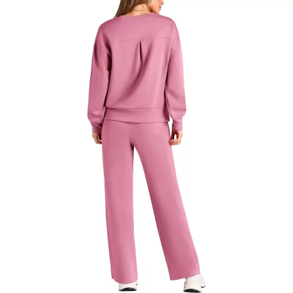 imagePRETTYGARDEN Womens 2 Piece Outfits 2024 Fall Long Sleeve Pullover Tops And Long Pants Lounge Sets TracksuitPink