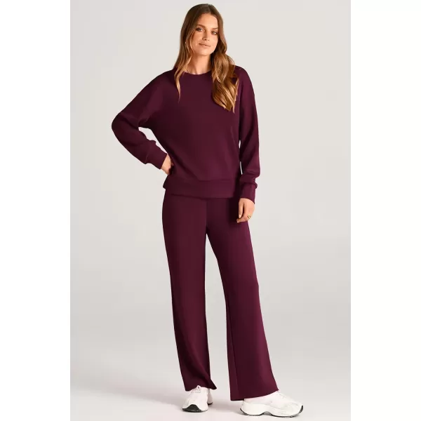 imagePRETTYGARDEN Womens 2 Piece Outfits 2024 Fall Long Sleeve Pullover Tops And Long Pants Lounge Sets TracksuitWine Red