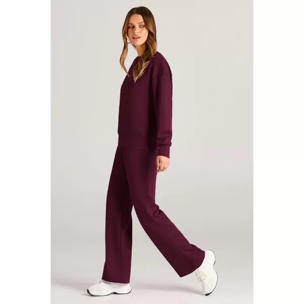 imagePRETTYGARDEN Womens 2 Piece Outfits 2024 Fall Long Sleeve Pullover Tops And Long Pants Lounge Sets TracksuitWine Red