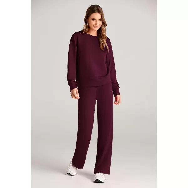 imagePRETTYGARDEN Womens 2 Piece Outfits 2024 Fall Long Sleeve Pullover Tops And Long Pants Lounge Sets TracksuitWine Red