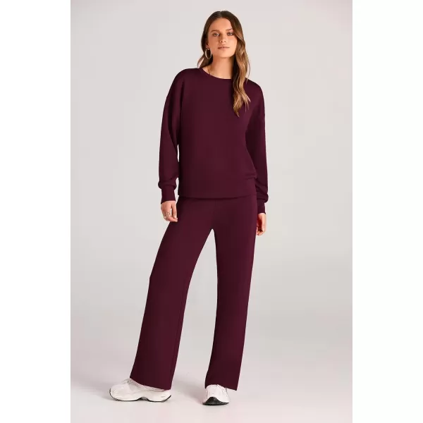 imagePRETTYGARDEN Womens 2 Piece Outfits 2024 Fall Long Sleeve Pullover Tops And Long Pants Lounge Sets TracksuitWine Red