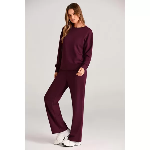 imagePRETTYGARDEN Womens 2 Piece Outfits 2024 Fall Long Sleeve Pullover Tops And Long Pants Lounge Sets TracksuitWine Red