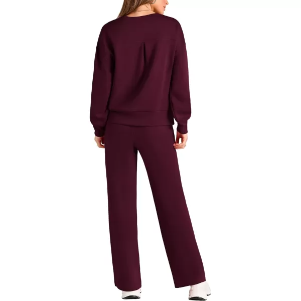 imagePRETTYGARDEN Womens 2 Piece Outfits 2024 Fall Long Sleeve Pullover Tops And Long Pants Lounge Sets TracksuitWine Red