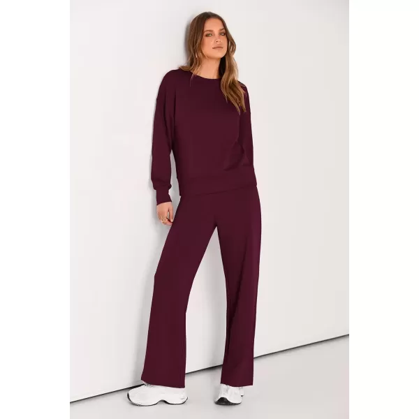 imagePRETTYGARDEN Womens 2 Piece Outfits 2024 Fall Long Sleeve Pullover Tops And Long Pants Lounge Sets TracksuitWine Red
