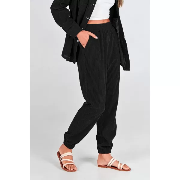imagePRETTYGARDEN Womens 2 Piece Outfits Casual Corduroy Long Sleeve Button Down Jacket and Pants Tracksuit with PocketsBlack