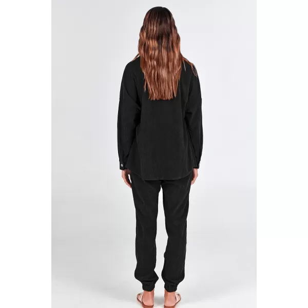 imagePRETTYGARDEN Womens 2 Piece Outfits Casual Corduroy Long Sleeve Button Down Jacket and Pants Tracksuit with PocketsBlack