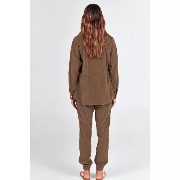 imagePRETTYGARDEN Womens 2 Piece Outfits Casual Corduroy Long Sleeve Button Down Jacket and Pants Tracksuit with PocketsBrown