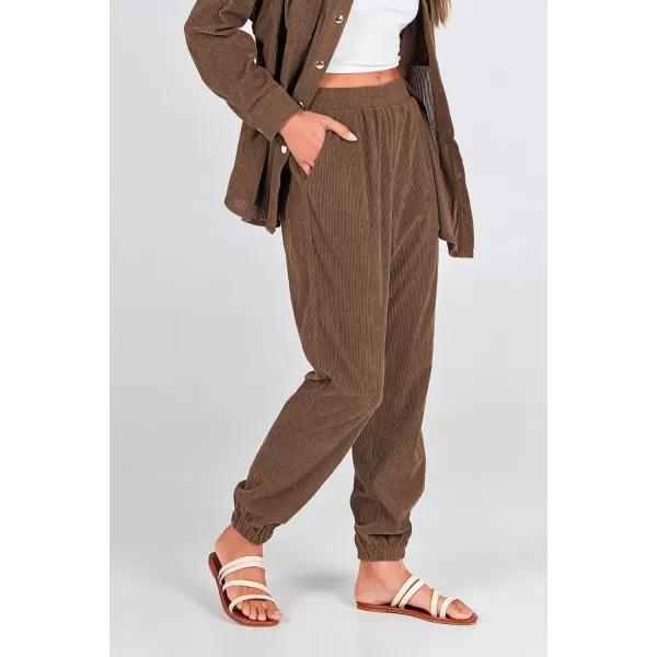 imagePRETTYGARDEN Womens 2 Piece Outfits Casual Corduroy Long Sleeve Button Down Jacket and Pants Tracksuit with PocketsBrown