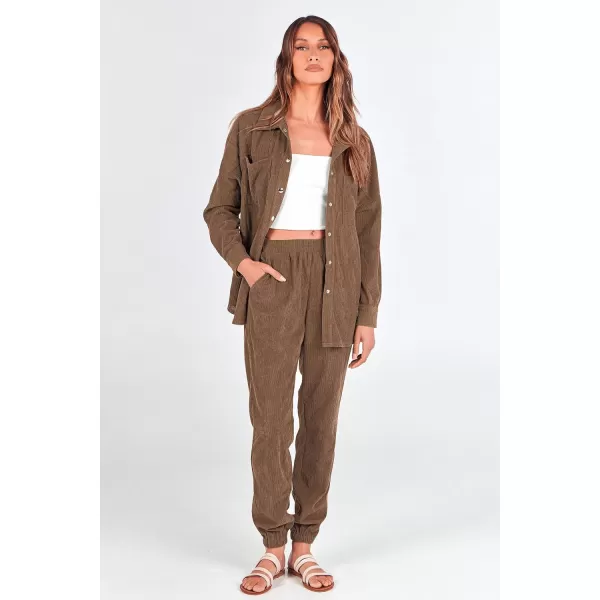 imagePRETTYGARDEN Womens 2 Piece Outfits Casual Corduroy Long Sleeve Button Down Jacket and Pants Tracksuit with PocketsBrown