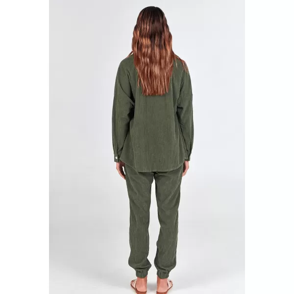 imagePRETTYGARDEN Womens 2 Piece Outfits Casual Corduroy Long Sleeve Button Down Jacket and Pants Tracksuit with PocketsGreen