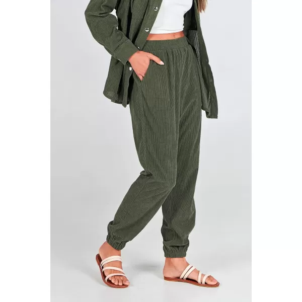 imagePRETTYGARDEN Womens 2 Piece Outfits Casual Corduroy Long Sleeve Button Down Jacket and Pants Tracksuit with PocketsGreen