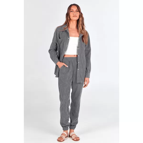 imagePRETTYGARDEN Womens 2 Piece Outfits Casual Corduroy Long Sleeve Button Down Jacket and Pants Tracksuit with PocketsGrey