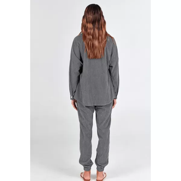 imagePRETTYGARDEN Womens 2 Piece Outfits Casual Corduroy Long Sleeve Button Down Jacket and Pants Tracksuit with PocketsGrey