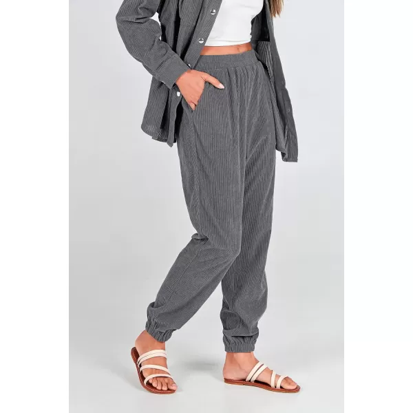imagePRETTYGARDEN Womens 2 Piece Outfits Casual Corduroy Long Sleeve Button Down Jacket and Pants Tracksuit with PocketsGrey