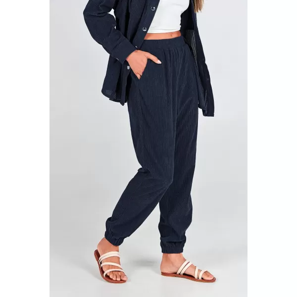 imagePRETTYGARDEN Womens 2 Piece Outfits Casual Corduroy Long Sleeve Button Down Jacket and Pants Tracksuit with PocketsNavy
