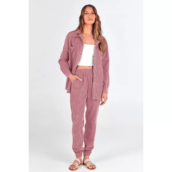 imagePRETTYGARDEN Womens 2 Piece Outfits Casual Corduroy Long Sleeve Button Down Jacket and Pants Tracksuit with PocketsPink