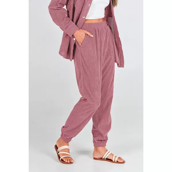 imagePRETTYGARDEN Womens 2 Piece Outfits Casual Corduroy Long Sleeve Button Down Jacket and Pants Tracksuit with PocketsPink