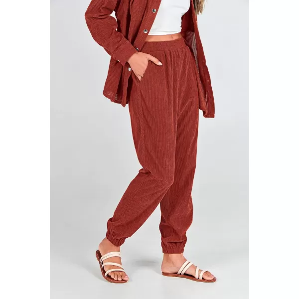 imagePRETTYGARDEN Womens 2 Piece Outfits Casual Corduroy Long Sleeve Button Down Jacket and Pants Tracksuit with PocketsRed Brown