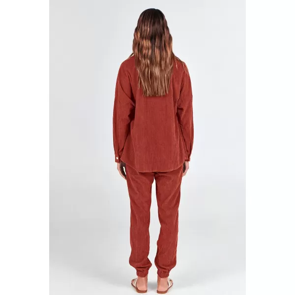 imagePRETTYGARDEN Womens 2 Piece Outfits Casual Corduroy Long Sleeve Button Down Jacket and Pants Tracksuit with PocketsRed Brown
