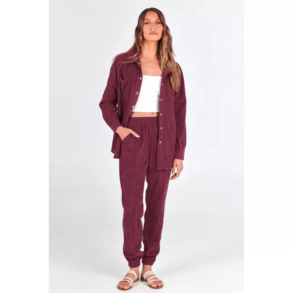 imagePRETTYGARDEN Womens 2 Piece Outfits Casual Corduroy Long Sleeve Button Down Jacket and Pants Tracksuit with PocketsWine Red