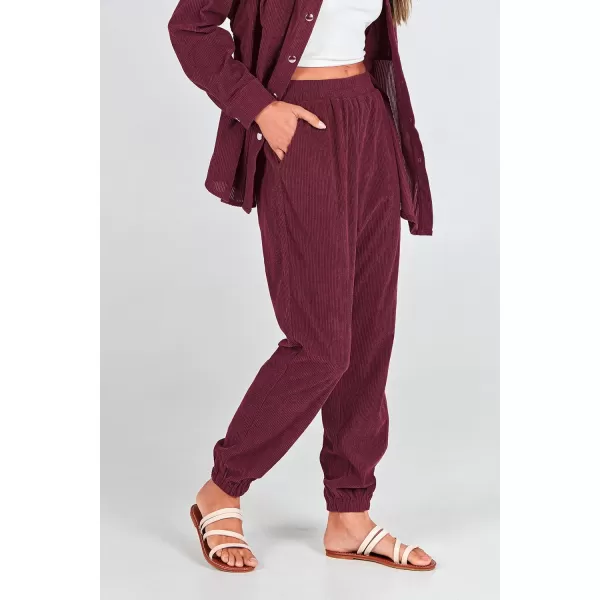 imagePRETTYGARDEN Womens 2 Piece Outfits Casual Corduroy Long Sleeve Button Down Jacket and Pants Tracksuit with PocketsWine Red