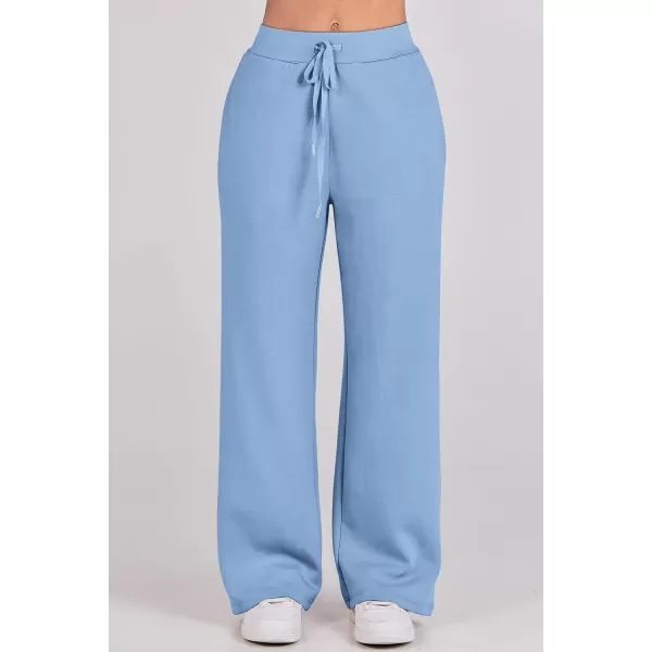 imagePRETTYGARDEN Womens 2 Piece Outfits Casual Lapel Half Zip Sweatshirts And Wide Leg Pants Tracksuit SetsBlue