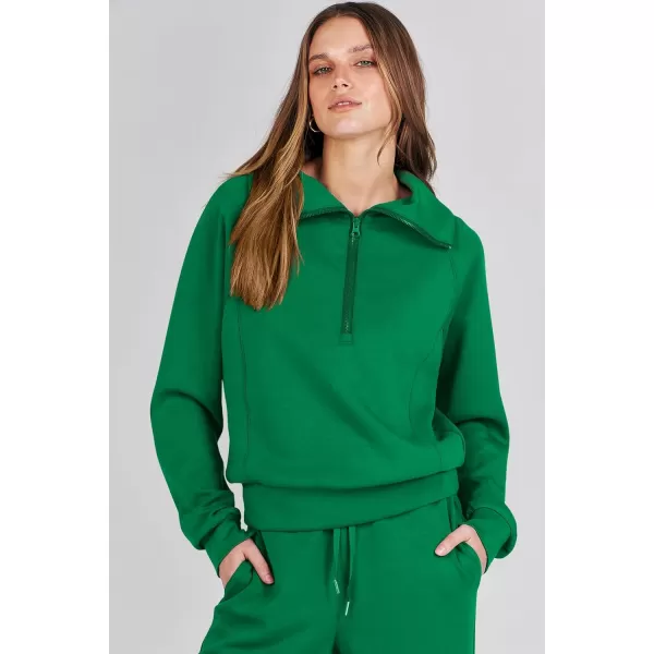 imagePRETTYGARDEN Womens 2 Piece Outfits Casual Lapel Half Zip Sweatshirts And Wide Leg Pants Tracksuit SetsGreen