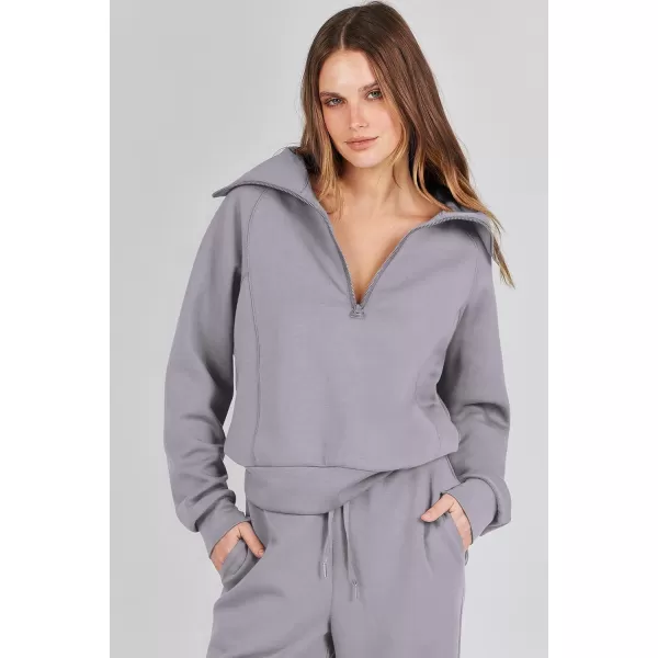 imagePRETTYGARDEN Womens 2 Piece Outfits Casual Lapel Half Zip Sweatshirts And Wide Leg Pants Tracksuit SetsGrey