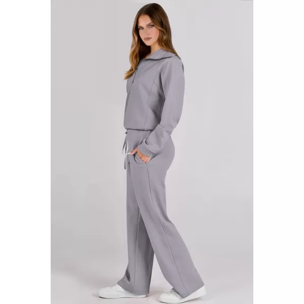 imagePRETTYGARDEN Womens 2 Piece Outfits Casual Lapel Half Zip Sweatshirts And Wide Leg Pants Tracksuit SetsGrey