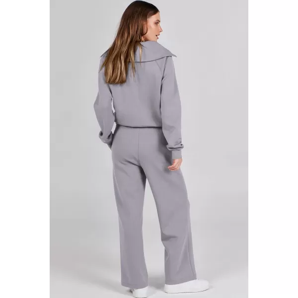 imagePRETTYGARDEN Womens 2 Piece Outfits Casual Lapel Half Zip Sweatshirts And Wide Leg Pants Tracksuit SetsGrey