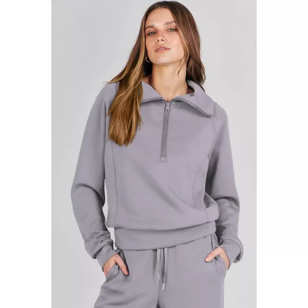 imagePRETTYGARDEN Womens 2 Piece Outfits Casual Lapel Half Zip Sweatshirts And Wide Leg Pants Tracksuit SetsGrey