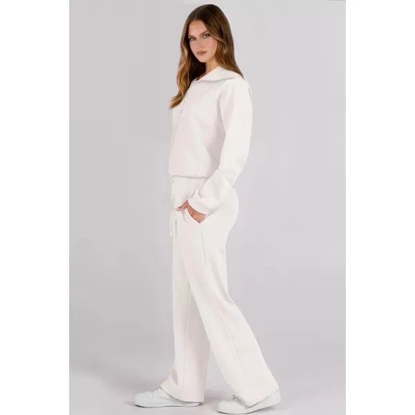 imagePRETTYGARDEN Womens 2 Piece Outfits Casual Lapel Half Zip Sweatshirts And Wide Leg Pants Tracksuit SetsWhite