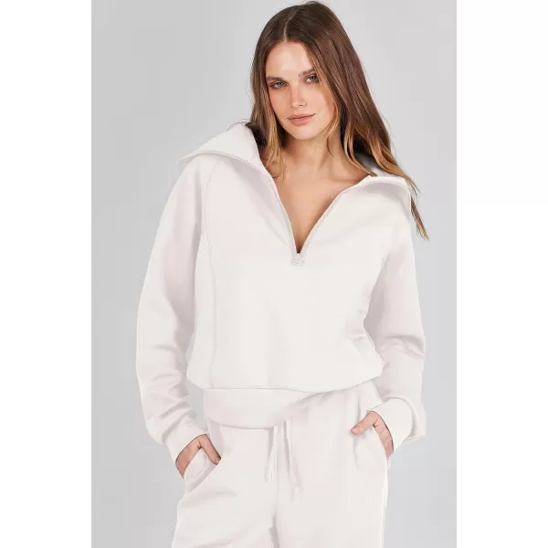 imagePRETTYGARDEN Womens 2 Piece Outfits Casual Lapel Half Zip Sweatshirts And Wide Leg Pants Tracksuit SetsWhite