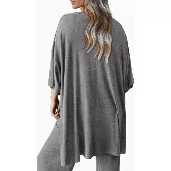 imagePRETTYGARDEN Womens 2 Piece Outfits Casual Short Sleeve Pullover Tops and Wide Leg Pants Lounge Sets TracksuitsDark Grey