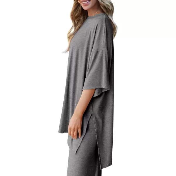 imagePRETTYGARDEN Womens 2 Piece Outfits Casual Short Sleeve Pullover Tops and Wide Leg Pants Lounge Sets TracksuitsDark Grey