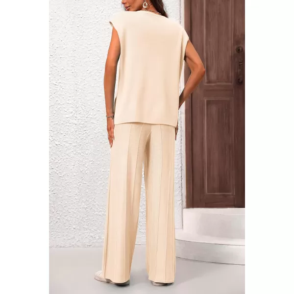 imagePRETTYGARDEN Womens 2 Piece Outfits Knit Loungewear High Low Pullover Tops and Wide Leg Pants Casual Sweater Sets TracksuitsApricot