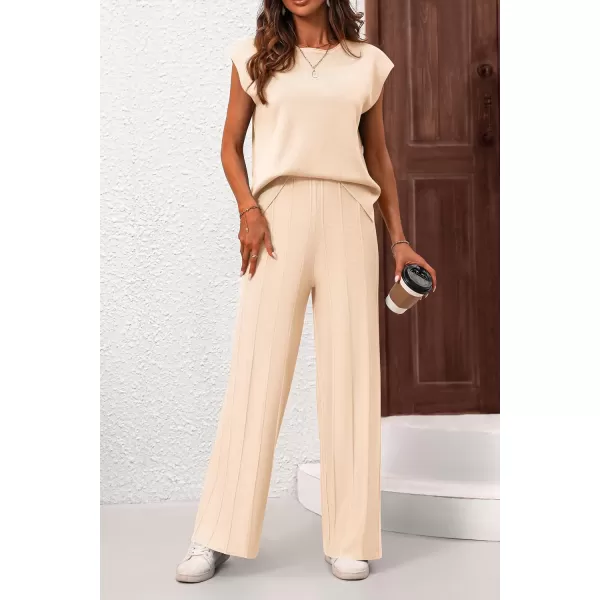 imagePRETTYGARDEN Womens 2 Piece Outfits Knit Loungewear High Low Pullover Tops and Wide Leg Pants Casual Sweater Sets TracksuitsApricot