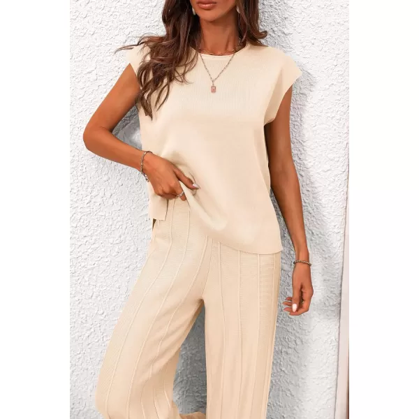 imagePRETTYGARDEN Womens 2 Piece Outfits Knit Loungewear High Low Pullover Tops and Wide Leg Pants Casual Sweater Sets TracksuitsApricot