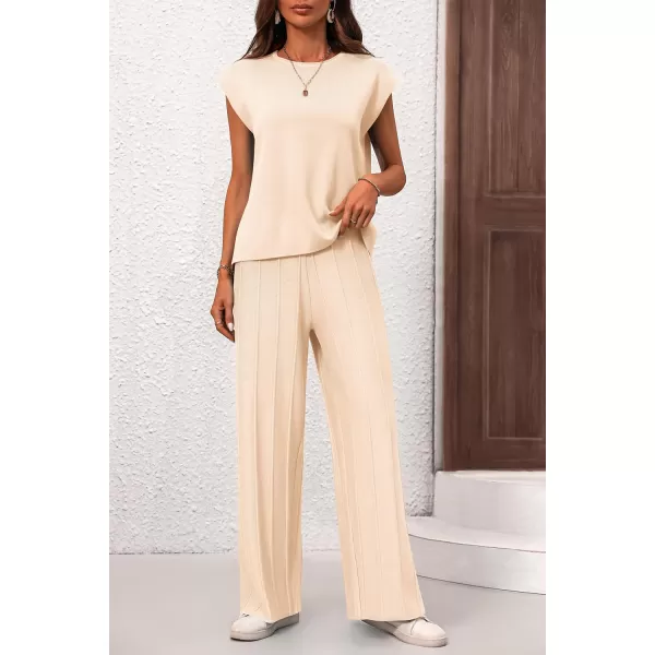 imagePRETTYGARDEN Womens 2 Piece Outfits Knit Loungewear High Low Pullover Tops and Wide Leg Pants Casual Sweater Sets TracksuitsApricot