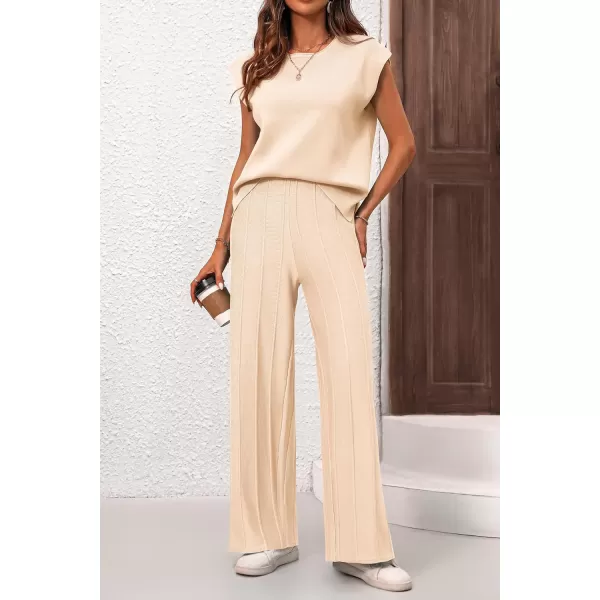 imagePRETTYGARDEN Womens 2 Piece Outfits Knit Loungewear High Low Pullover Tops and Wide Leg Pants Casual Sweater Sets TracksuitsApricot
