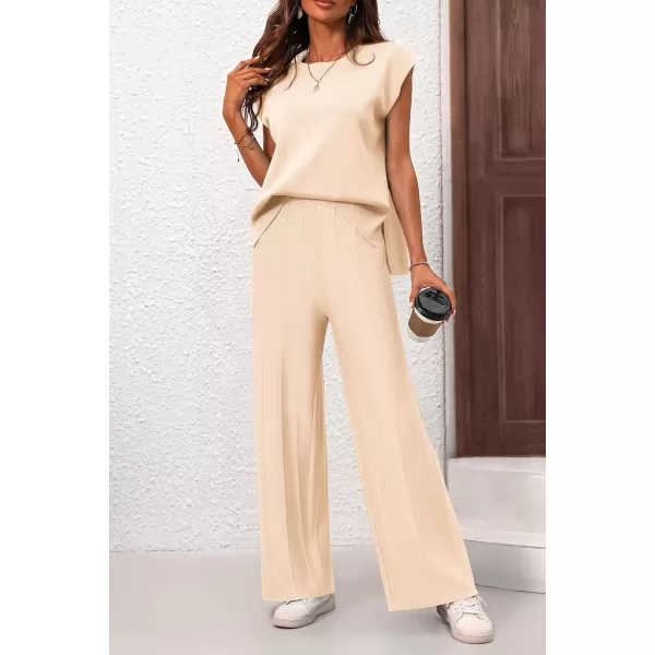 imagePRETTYGARDEN Womens 2 Piece Outfits Knit Loungewear High Low Pullover Tops and Wide Leg Pants Casual Sweater Sets TracksuitsApricot