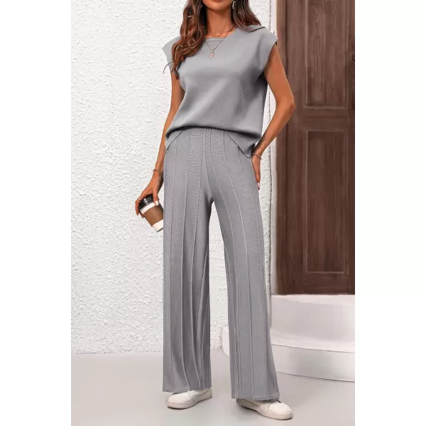 imagePRETTYGARDEN Womens 2 Piece Outfits Knit Loungewear High Low Pullover Tops and Wide Leg Pants Casual Sweater Sets TracksuitsLight Grey