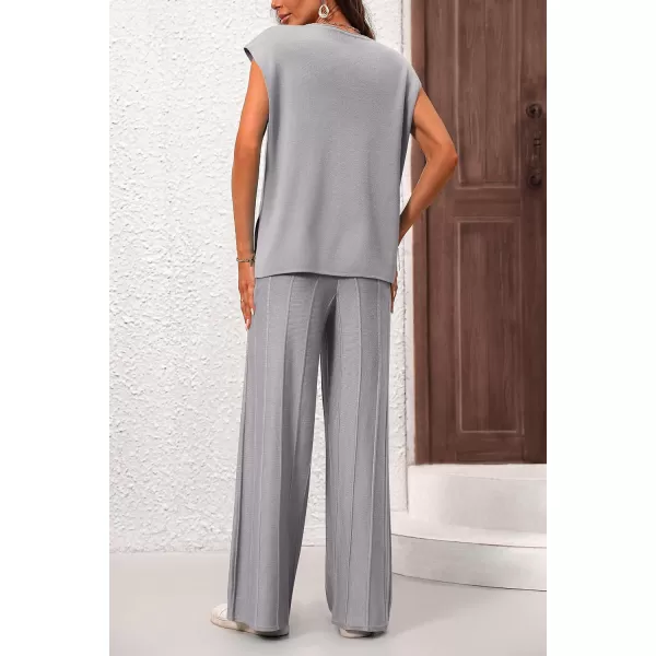 imagePRETTYGARDEN Womens 2 Piece Outfits Knit Loungewear High Low Pullover Tops and Wide Leg Pants Casual Sweater Sets TracksuitsLight Grey