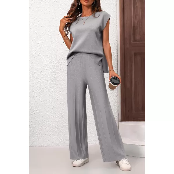 imagePRETTYGARDEN Womens 2 Piece Outfits Knit Loungewear High Low Pullover Tops and Wide Leg Pants Casual Sweater Sets TracksuitsLight Grey