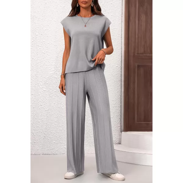 imagePRETTYGARDEN Womens 2 Piece Outfits Knit Loungewear High Low Pullover Tops and Wide Leg Pants Casual Sweater Sets TracksuitsLight Grey