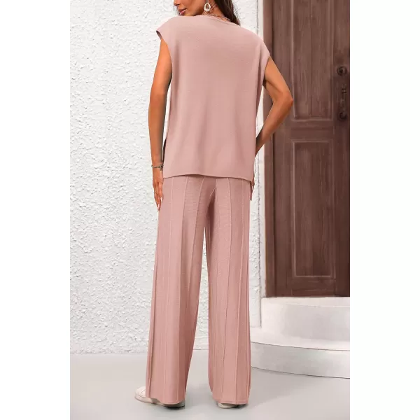 imagePRETTYGARDEN Womens 2 Piece Outfits Knit Loungewear High Low Pullover Tops and Wide Leg Pants Casual Sweater Sets TracksuitsLight Pink