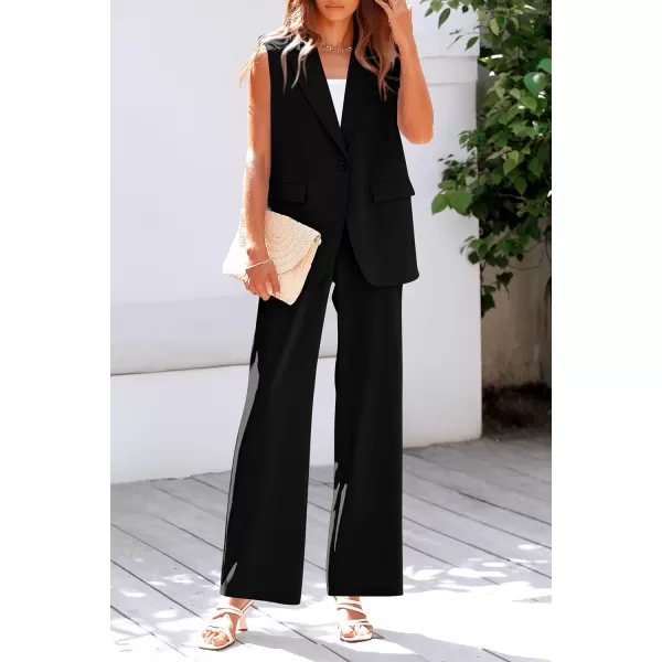 imagePRETTYGARDEN Womens 2 Piece Outfits Sleeveless Suit Vest and Wide Leg Pants Business Casual Blazer SetsBlack