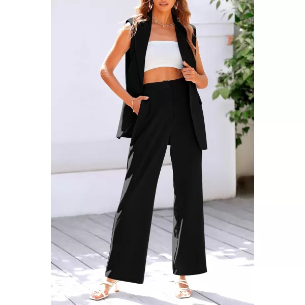 imagePRETTYGARDEN Womens 2 Piece Outfits Sleeveless Suit Vest and Wide Leg Pants Business Casual Blazer SetsBlack