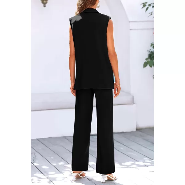 imagePRETTYGARDEN Womens 2 Piece Outfits Sleeveless Suit Vest and Wide Leg Pants Business Casual Blazer SetsBlack