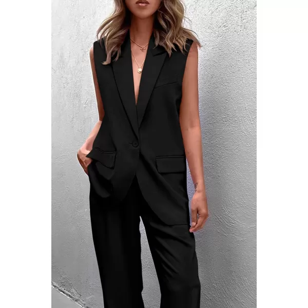 imagePRETTYGARDEN Womens 2 Piece Outfits Sleeveless Suit Vest and Wide Leg Pants Business Casual Blazer SetsBlack